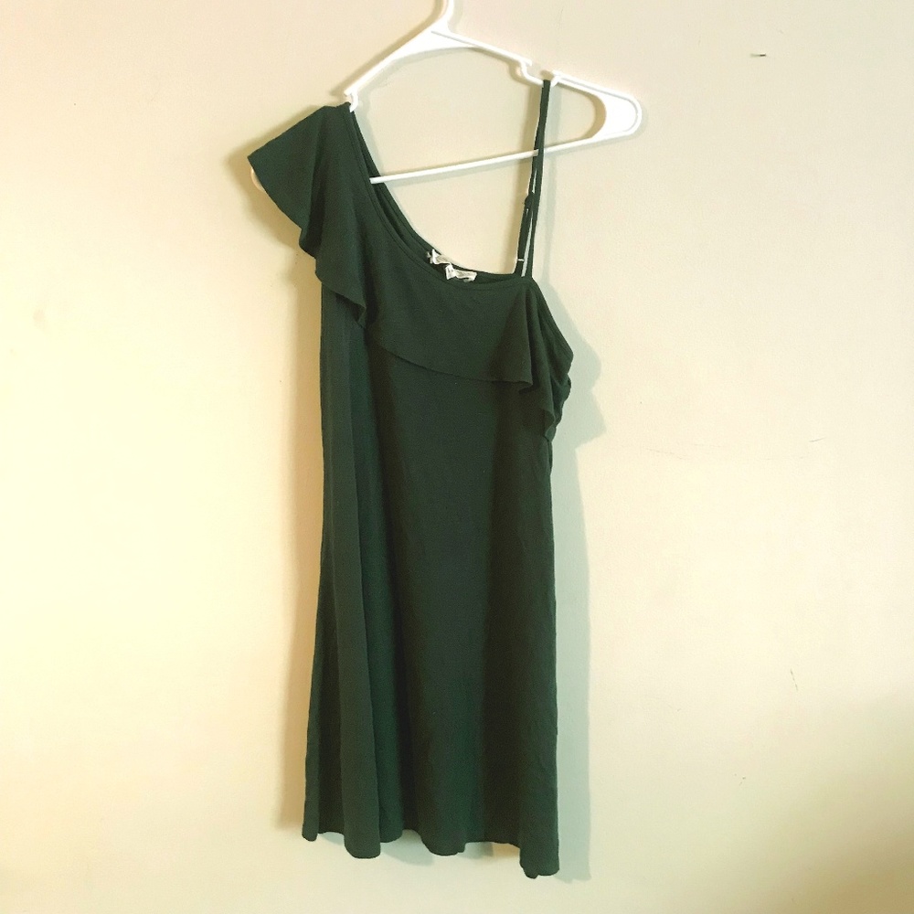 One Sleeve Green Mini Dress